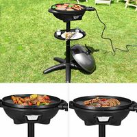 Costway - Outdoor Electric BBQ Grill 1350W Non-stick 4 Temperature Setting Black - Black - Left View