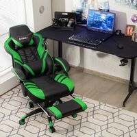 Costway - Adjustable Gaming Chair with Footrest - Green and Black - Left View