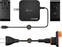 j5create - 102W Nano Super Charger for USB-C® 2-Port (GaNPower) With AC Extension Kits - Black - Left View