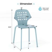 Costway Metal Dining Chair Set of 4 Armless Kitchen Hollowed Backrest & Metal Legs - Blue - Left View