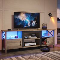 Bestier Farmhouse LED TV Stand with Cabinet for Gaming Entertainment Fits TVs up to 70inhc - Grey - Left View