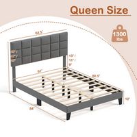 Costway Queen Size Bed Frame Modern Linen Fabric Upholstered Platform Bed with Headboard - Gray - Left View