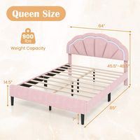 Costway Queen Size Upholstered LED Bed Frame Soft Velvet Platform Bed with Flower Headboard - Pink - Left View