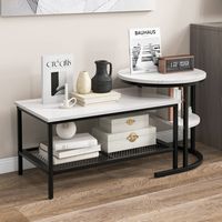 Costway Nesting Coffee Table Set of 2 Faux Marble Top Detachable w/ Storage Shelf Black - Black a... - Left View