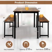 Costway 3pcs Dining Table Set Modern Studio Collection Table and 2 Bench Coffee - Coffee and Black - Left View