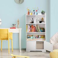 Costway - 4-Tier Bookshelf 2-Door Storage Cabinet w/4 Cubes Display Shelf for Home Office - White - Left View
