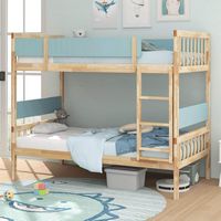 Costway Twin Over Twin Bunk Bed Solid Wood Bed Frame with Ladder Full-length Guardrails - Natural - Left View