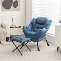 Costway - Lazy Sofa Armchair with Folding Footrest and Storage Pocket - Blue - Left View