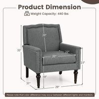 Costway - Mid-Century Modern Armchair with Cushion and Rubber Wood Legs - Gray - Left View