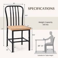 Costway Dining Chairs Set of 2 High Back Chairs Metal Frame Footrests Kitchen - Black/Natural - Left View