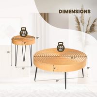 Costway Round Coffee Table Set of 2 End Table Finish for Living Room Natural - Natural - Left View