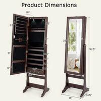 Costway - Mirrored Jewelry Cabinet Organizer Storage Stand with LED Lights Clearance - Brown - Left View