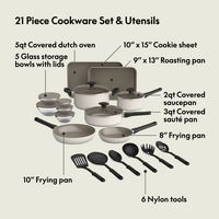 Bella - 21-Piece Ceramic Nonstick Cookware Set - Oatmilk - Left View