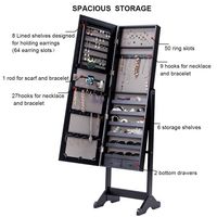 Costway - Mirrored Jewelry Cabinet Storage Organizer Drawers - Black - Left View