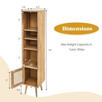 Costway - Rattan Storage Cabinet Freestanding Slim Organizer Wood Display Rack Living Room - Natural - Left View
