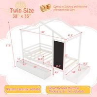 Costway Twin House Bed with 2 Storage Drawers Solid Wood Platform Bed with Blackboard - White - Left View