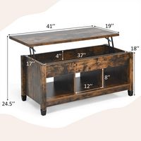 Costway Lift Top Table w/ Hidden Compartment and Storage Shelves Coffee - Coffee - Left View