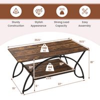 Costway 2-Tier Industrial Coffee Table Rectangular Cocktail Table with Storage Shelf - Rustic Brown - Left View