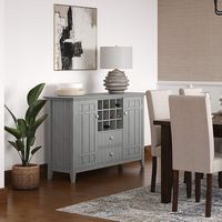 Bedford SOLID WOOD 54 inch Wide Transitional Sideboard Buffet and Wine Rack in Fog Grey - Left View