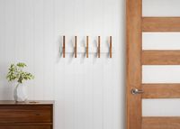 TRINITY - DRAKESTONE | Mid-Century Coat Rack w/ 5 Wooden Hooks | - White - Left View