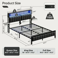 Bestier - King Size Bed Frame with Upholstered Headboard Built-in Storage LED Lighting and Chargi... - Left View