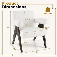Costway - 1 PCS Upholstered Armchair Modern  Accent Chair with Natural Rubber Wood Legs - White - Left View