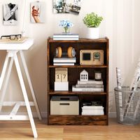 Costway - 3-Tier Bookcase Open Multipurpose Display Rack Cabinet with Adjustable Shelves - Rustic... - Left View