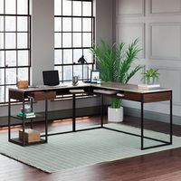 Sauder - International Lux L-Desk Deco Stone - Umber Wood - Left View