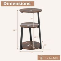 Costway 1 PCS 3-Tier Round Side Table with Metal Frame & Adjustable Foot Pads Nightstand - Rustic... - Left View
