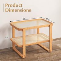 Costway 1 PC Bamboo Side Table with Rattan Shelf Glass Top Nightstand Small Sofa End Table - Natural - Left View
