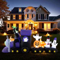 Costway - 8.2 ft Long Halloween Inflatable Train LED Lighted Train w/ Witch 4 Ghosts & Pumpkin - ... - Left View