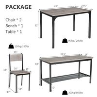 Costway 4pcs Dining Table Set Rustic Desk 2 Chairs & Bench w/ Storage Rack - Grey - Left View