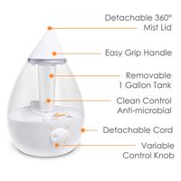 CRANE - 1 Gal. Drop Ultrasonic Cool Mist Humidifier - Clear/White - Left View