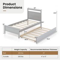 Costway Twin Size Platform Bed with Trundle Pull-out Trundle Headboard & Footboard - Gray - Left View