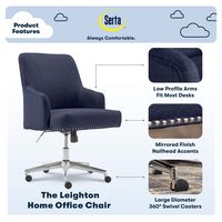 Serta - Leighton Modern Upholstered Home Office Chair with Memory Foam - Blue - Woven Fabric - Left View