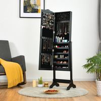 Costway - Mirrored Jewelry Cabinet Mirror Organizer Storage Box Stand - Black - Left View