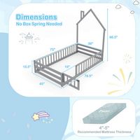 Costway Twin Size Montessori Floor Bed for Toddler with Lockable Door Full-Length Guardrail - Gray - Left View
