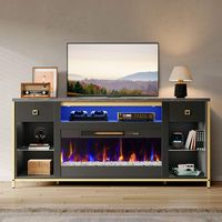 Bestier Electric Fireplace TV Stand LED Entertainment Center with Cabinet - Black - Left View