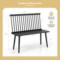 Costway - Entryway Bench for 2 Windsor Rubber Wood Dining Bench with Spindle Back - Black - Left View