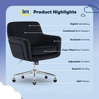 Serta - Deluxe Ashleigh Modern Home Office Chair - Black - Silver Chrome - Left View