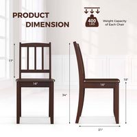 Costway Wood Dining Chair Set of 2 with Rubber Wood Legs Curved Backrest for Kitchen - Brown - Left View