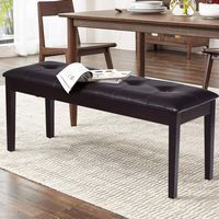 Costway - Upholstered PU Dining Room Bench Solid Wood Button Tufted Dining Room Bench - Cherry - Left View