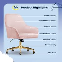 Serta - Chloe Soft Velvet Modern Home Office Chair - Blush Pink - Polished Gold Base - Left View