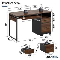 Bestier 48-Inch Gaming Desk with File and Storage Drawers, Open Writing Compartments - Cherry - Left View