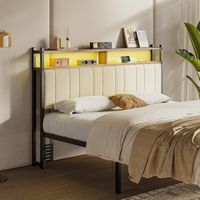 Pinmoco - Queen Size LED Linen Upholstered Storage Headboard with Charging Station - Beige - Beige - Left View