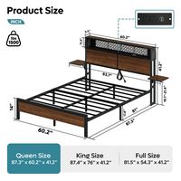 Bestier - King Size Bed Frame with Headboard LED Platform Bed Frame with Charging Station - Brown - Left View