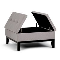 Simpli Home - Dover 36 inch Wide Contemporary Square Coffee Table Storage Ottoman - Gray Cloud - Left View