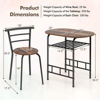 Costway 3 Pcs Dining Set Table And 2 Chairs Compact Bistro Pub Breakfast Home Kitchen - Black and... - Left View