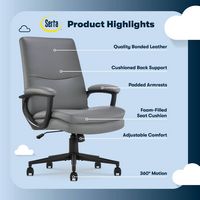 Serta - Comfort Mid-Back Bonded Leather Executive Office Chair - Gray - Left View