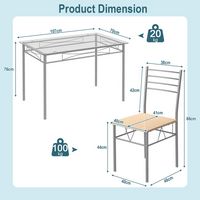 Costway 5 Piece Dining Set Table and 4 Chairs Glass Top Kitchen Breakfast Furniture Brown - Brown... - Left View